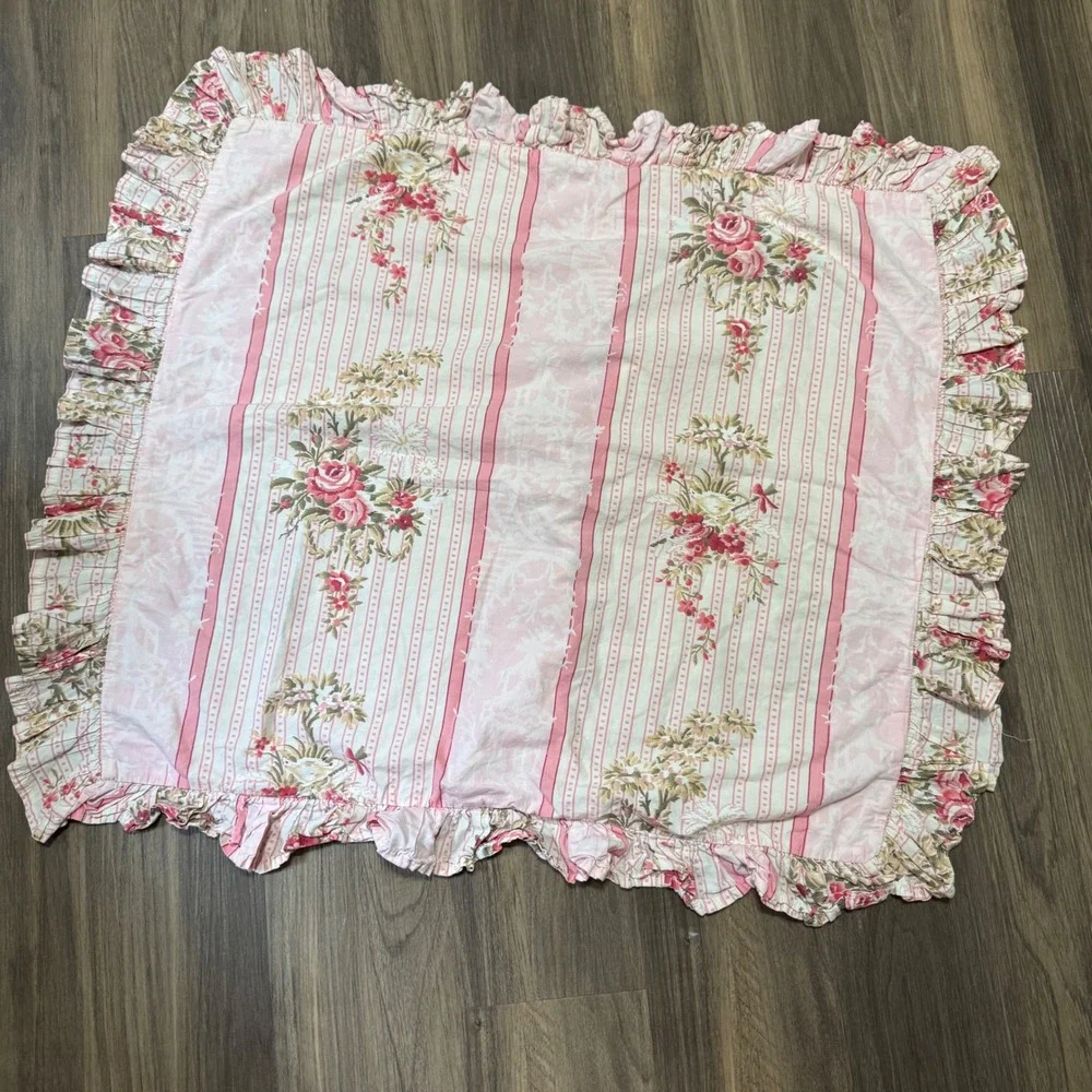 Vintage Neiman Marcus Pink Floral Ruffled Sham Cottagecore Coquette Romantic